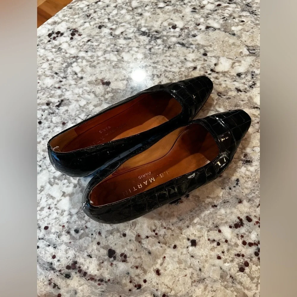 JB Martin Black Patent Leather Square Toe Heel 1.75”‎ Size US 6 UK 4